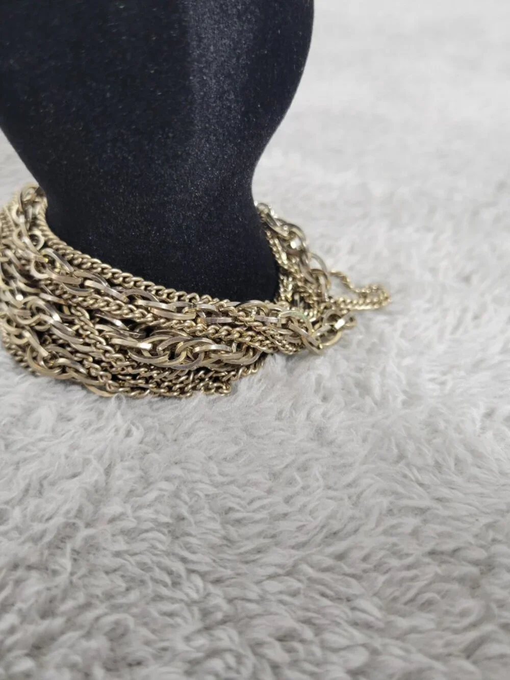 Vintage Kramer Gold Tone Multi Strand Statement Chain Link Bracelet Boho B4E